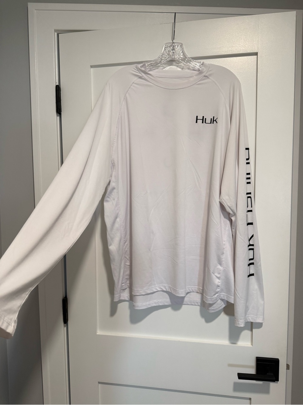 Huk White Long Sleeve Performance Top with Logo